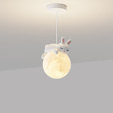 Modern Resin Rabbit Moon 1-Light Pendant Light for Kids' Rooms & Living Rooms