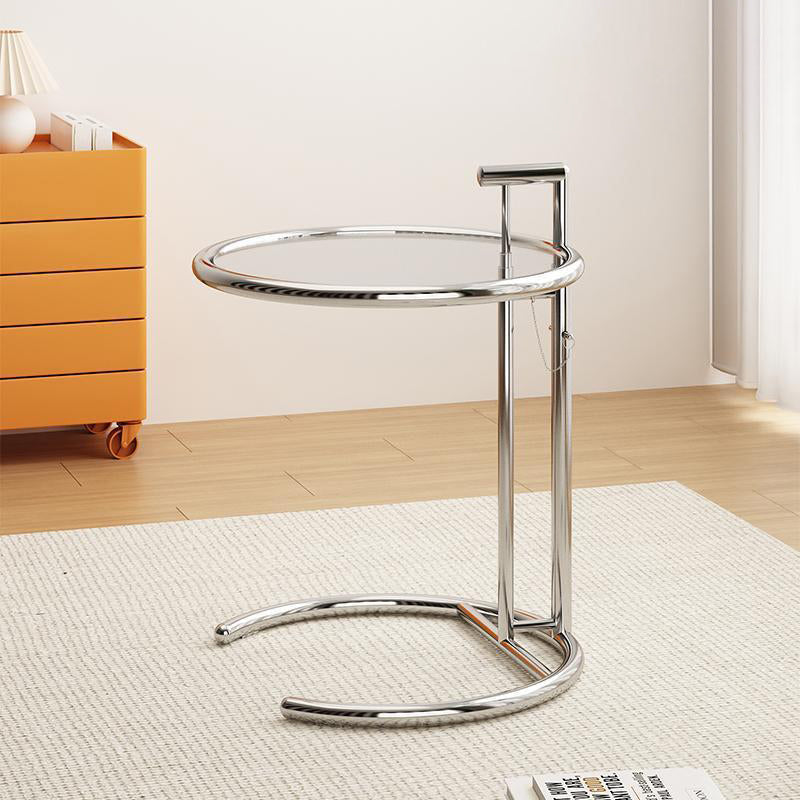 Modern Minimalist Round Side Table with Tempered Glass Top and Stainless Steel Frame, Extendable for Living Room