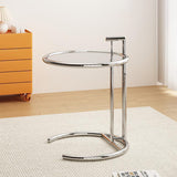 Modern Minimalist Round Side Table with Tempered Glass Top and Stainless Steel Frame, Extendable for Living Room