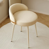 Contemporary Scandinavian Round Faux Nappa Leather Swivel Vanity Stool with Low Back – Elegant Bedroom Vanity Chair