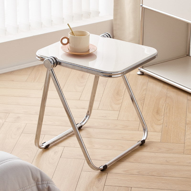 Sleek Contemporary Square End Table with Acrylic Metal Frame – Foldable for Living Room