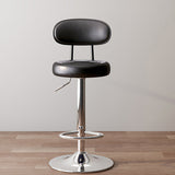 Modern Minimalist Round Upholstered Bar Stool with Curved Backrest in Microfiber Leather & Metal – Ideal Dining Room Chair