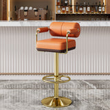 Luxurious Contemporary Faux Leather Upholstered Height-Adjustable Swivel Bar Stool with Armrests and Footrest for Dining Room