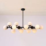 Contemporary Scandinavian Long Round Globe Iron & Glass 16-Light Island Pendant Chandelier for Dining Room