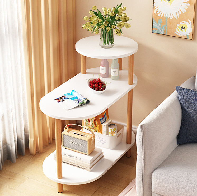Modern Minimalist Round-Oval Solid Wood End Table with 3-Tier Storage for Living Room