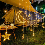 Solar-Powered LED Curtain Lights – Star & Moon Design, Outdoor Christmas String Lights for Patio, Garden and Camping