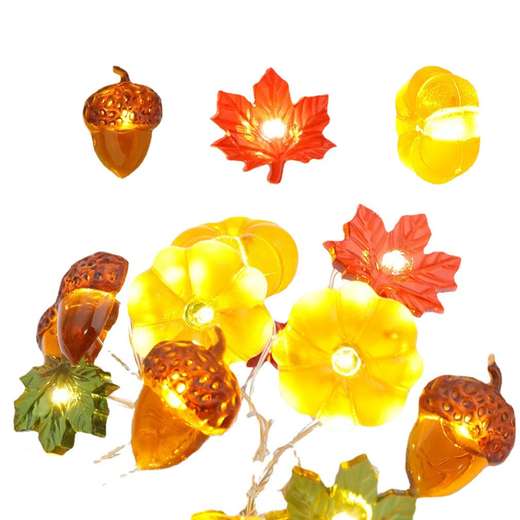 Modern Thanksgiving Maple, Acorn & Pumpkin Decor with 30 LED String Lights