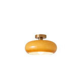 Modern Retro Round Solid-Color Glass Pendant Light with Electroplated Copper Finish — 1-Light, Pendant or Flush Mount