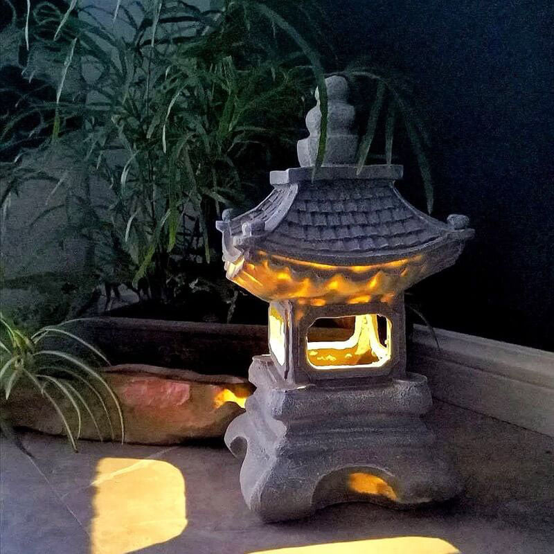 Japanese Zen Pagoda Solar LED Garden Light – Waterproof Stone Landscape Decor
