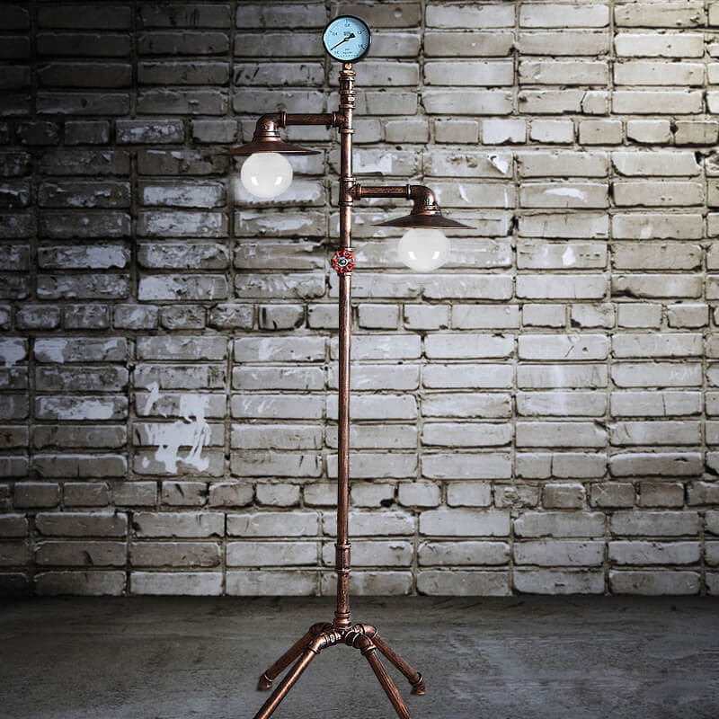 Industrial Steampunk Copper Water Pipe 2-Light Vintage Floor Lamp