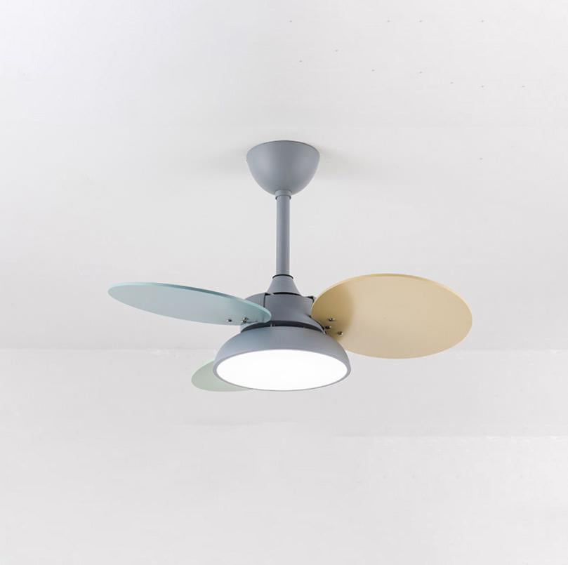Simple Colorful Round Leaf Ceiling Fan for Kids with Light and Downrod