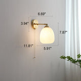 Nordic-Style Milk-White Striped Glass Wall Sconce with Brass Finish - 1-Light Pull-Cord Lamp