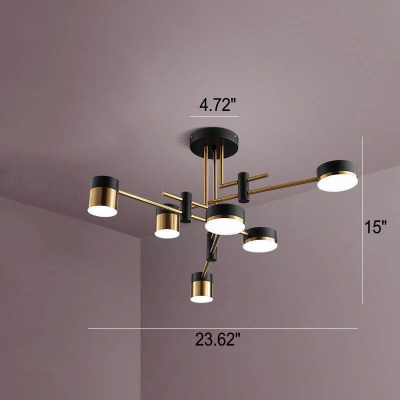 Sleek Modern Minimalist Black & Gold 4-8 Light Semi-Flush Mount Ceiling Light
