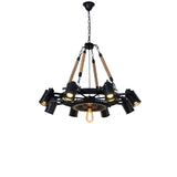 Industrial Retro Gear Wrought Iron Hemp Rope Chandelier - 6/8/10-Light
