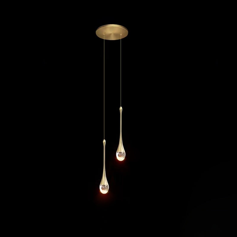 Contemporary Scandinavian Water-Drop Crystal LED Chandelier – Iron & Aluminum for Bedroom