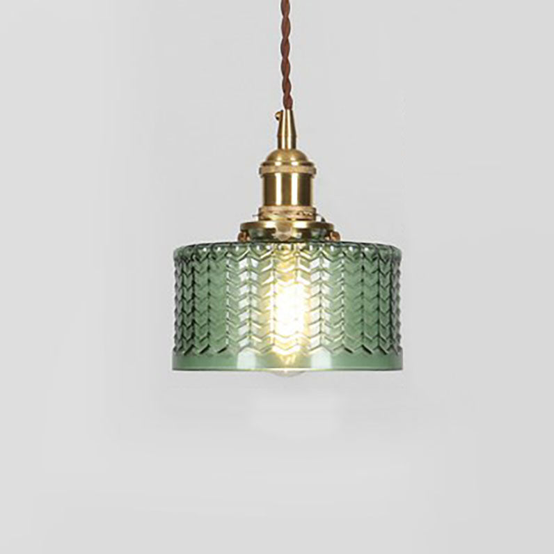 Japanese Vintage Brass Glass Round Jar Pendant Light - 1-Light Fixture