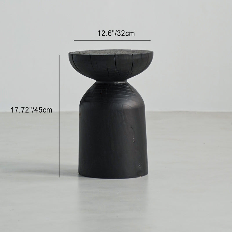 Traditional Japanese Wabi-Sabi Wood End Table with Geometric Design - Living Room Accent