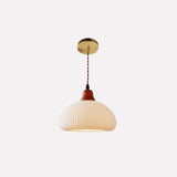 Elegant Japanese Vintage Pleated Ceramic Round Dome Wood 1-Light Pendant Lamp