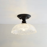 Chic Nordic Vintage Glass Floral Round Geometry 1-Light Semi-Flush Mount Ceiling Light