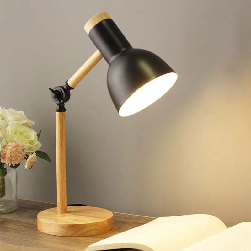Nordic Contemporary Iron Table Lamp with Semi-Circular Shade and Wooden Base – 1-Light, Ideal for Study