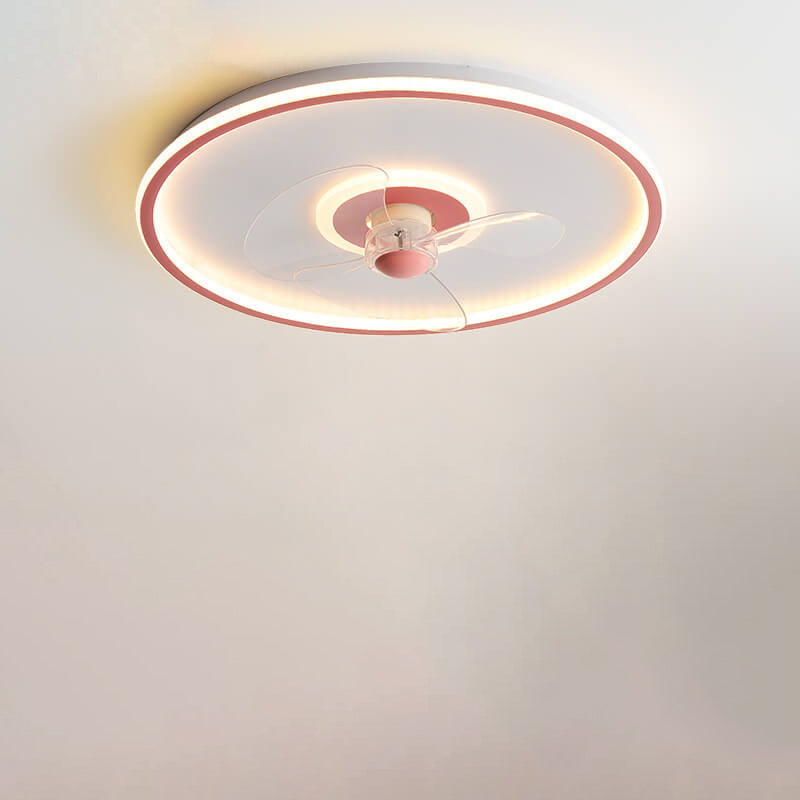 Sleek Modern Acrylic Round LED Flush-Mount Ceiling Fan with Integrated Light