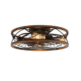 Nordic Industrial Wrought Iron Cylinder 4-Light Flush-Mount Ceiling Light with Hidden Fan
