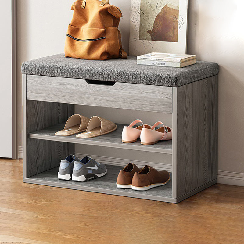 Modern Minimalist 3-Tier Shoe Storage Rack — Rectangular Design, Fabric & PU Leather Upholstery with Wood Frame for Entryways