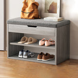 Modern Minimalist 3-Tier Shoe Storage Rack — Rectangular Design, Fabric & PU Leather Upholstery with Wood Frame for Entryways