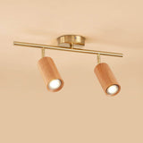 Nordic Minimalist Walnut Wood LED Track Spotlight — Linear Ceiling Light (1–4 Lights), Semi-Flush Mount