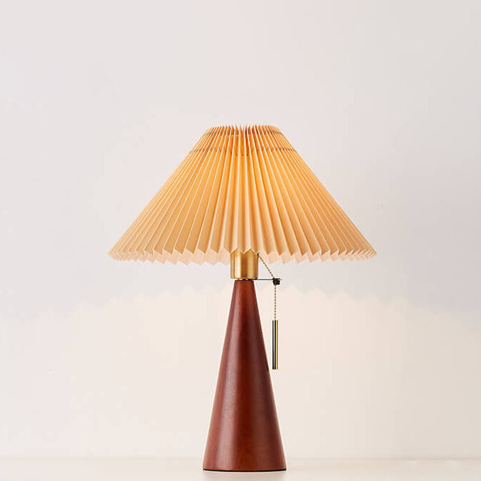Japanese Minimalist Vintage Pleated Wood and Fabric LED Table Lamp