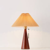 Japanese Minimalist Vintage Pleated Wood and Fabric LED Table Lamp