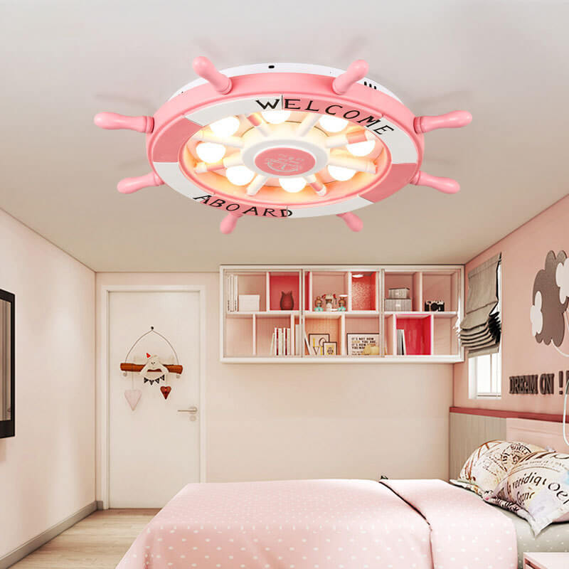 Whimsical Cartoon Sailboat LED Flush-Mount Ceiling Light with Helmsman Figure - Plastic Construction