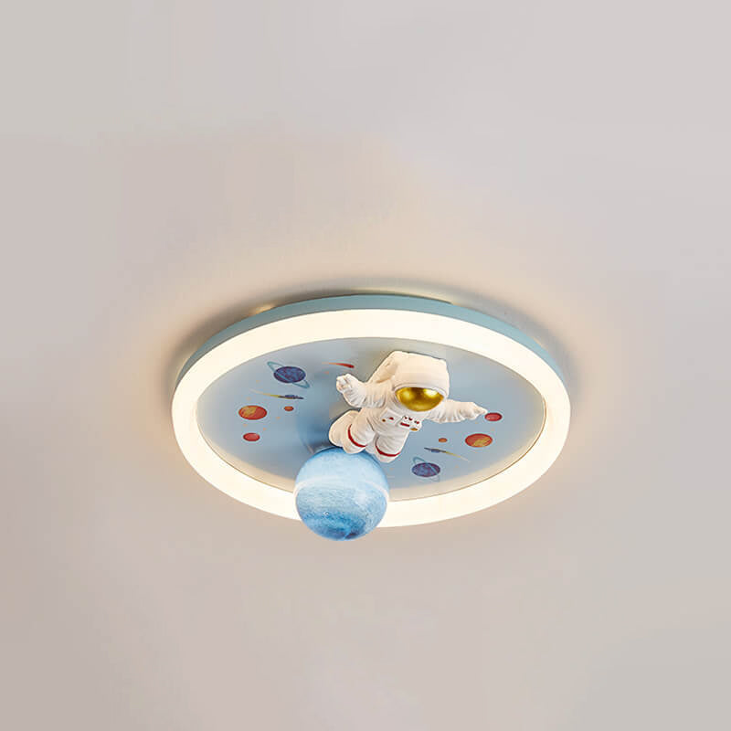 Whimsical Cartoon Space Astronaut Resin LED Flush Mount Ceiling Light