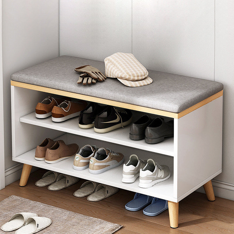 Contemporary Scandinavian Solid Wood Shoe Storage Cabinet, 2-Tier Entryway Organizer with Cotton-Linen Accents