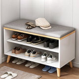 Contemporary Scandinavian Solid Wood Shoe Storage Cabinet, 2-Tier Entryway Organizer with Cotton-Linen Accents