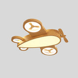 Whimsical Cartoon Aircraft LED Kids' Ceiling Light with Wood Grain Finish — Flush Mount