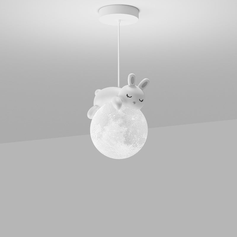 Modern Resin Rabbit Moon 1-Light Pendant Light for Kids' Rooms & Living Rooms