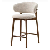 Modern Nordic Round Fabric Bar Stool with Wood Frame, Backrest and Footrest for Dining Room