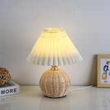 Chic Nordic Rattan Fabric Pleated Conic Ball LED Table Lamp for Bedroom - Modern Ambient Lighting