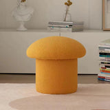 Modern Minimalist Mushroom-Cylinder Vanity Stool with Lambswool Upholstery and Wood Base for Bedroom