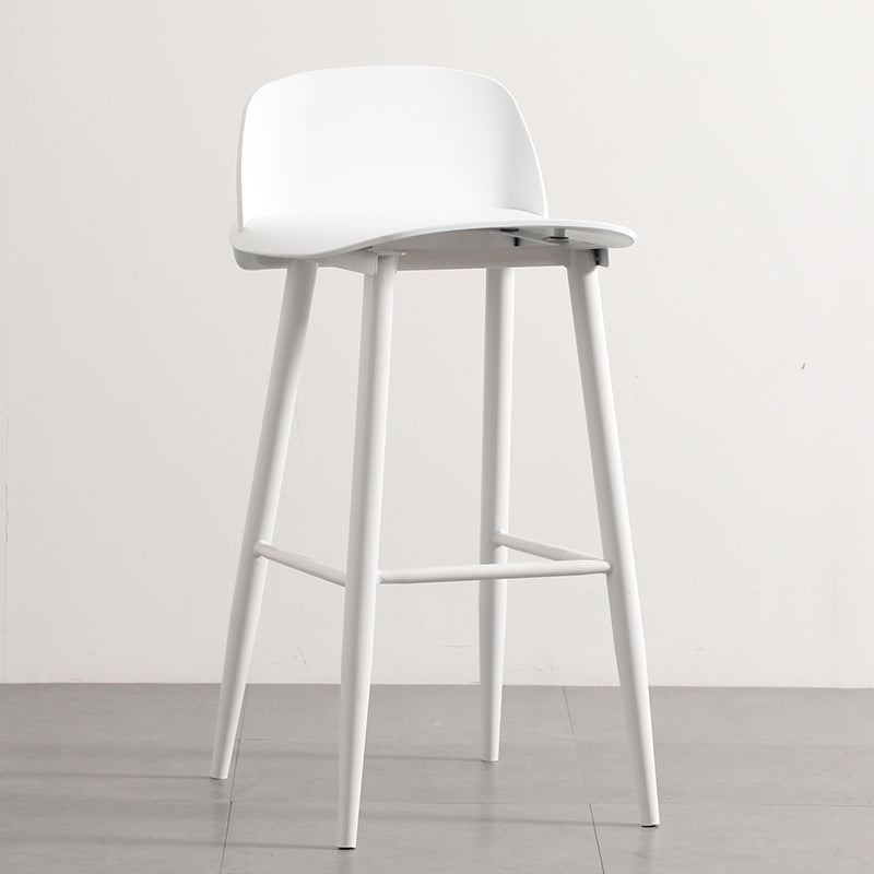 Sleek Modern Minimalist Rectangular Carbon Steel Bar Stool with Plastic Backrest for Dining Room
