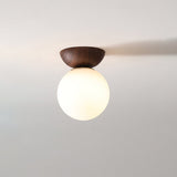Nordic Japanese Glass Orb Ceiling Light — Wood Grain Iron Finish, 1-Light