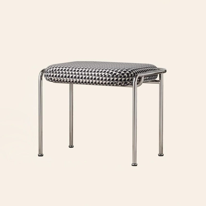 Modern Scandinavian Vanity Stool – Square, Cotton-Linen Upholstery, Stainless Steel Frame, Backless, for Bedroom