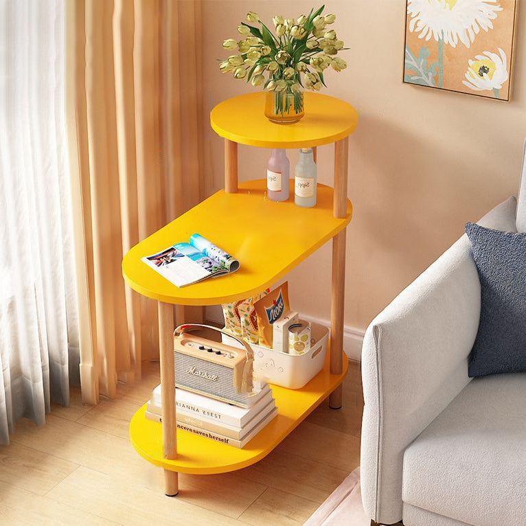 Modern Minimalist Round-Oval Solid Wood End Table with 3-Tier Storage for Living Room
