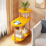 Modern Minimalist Round-Oval Solid Wood End Table with 3-Tier Storage for Living Room