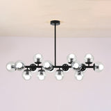 Contemporary Scandinavian Long Round Globe Iron & Glass 16-Light Island Pendant Chandelier for Dining Room