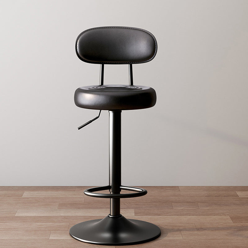 Modern Minimalist Round Upholstered Bar Stool with Curved Backrest in Microfiber Leather & Metal – Ideal Dining Room Chair