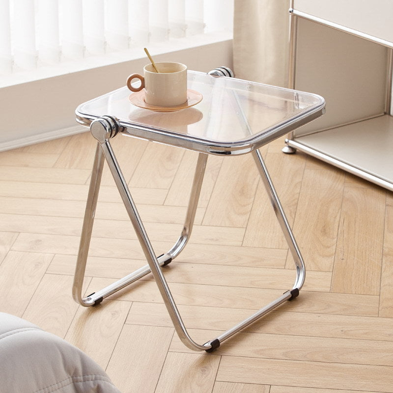 Sleek Contemporary Square End Table with Acrylic Metal Frame – Foldable for Living Room