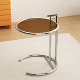 Modern Minimalist Round Side Table with Tempered Glass Top and Stainless Steel Frame, Extendable for Living Room
