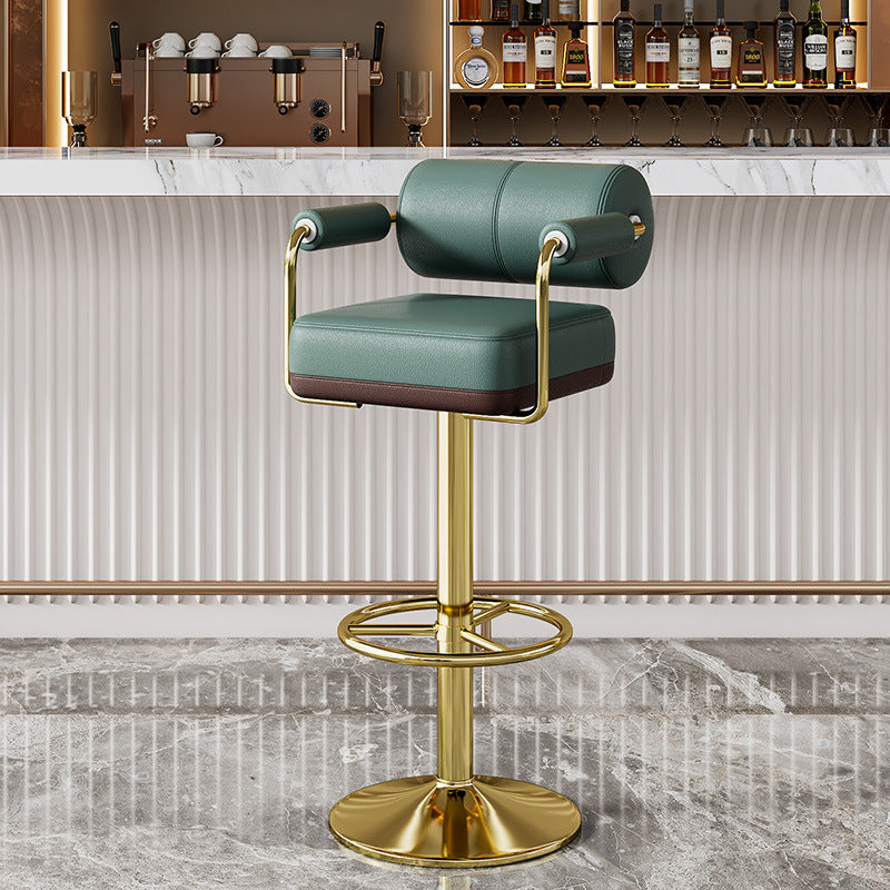 Luxurious Contemporary Faux Leather Upholstered Height-Adjustable Swivel Bar Stool with Armrests and Footrest for Dining Room